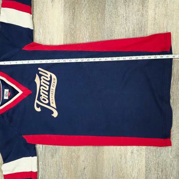 Tommy Hilfiger Denim Sweatshirt Dress XS Navy Red Colorblock - Picture 5 of 7